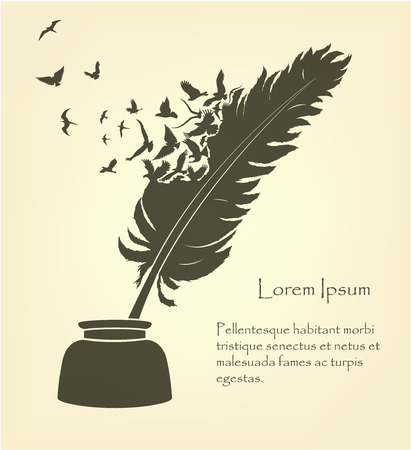 feather with flying birds and inkのイラスト素材