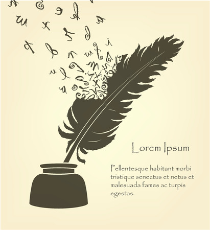 feather with flying letters and inkのイラスト素材