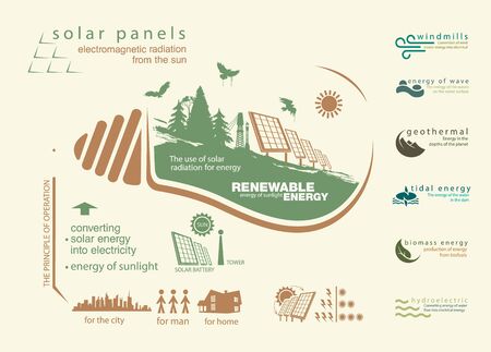 infographics renewable source of solar energy and operationのイラスト素材