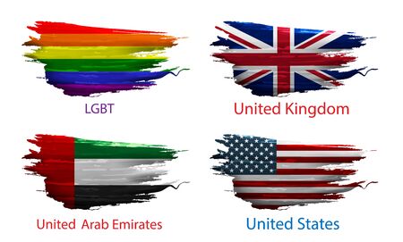 Set smear paint of flag country on white backgroundのイラスト素材