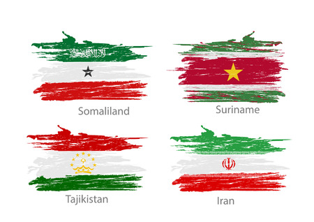 Collection set of flags countries smears and paint stains.のイラスト素材