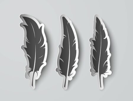 three set isolated paper feathers with shadowsのイラスト素材