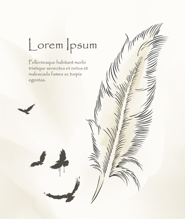 writing old feather paint with flying birdsのイラスト素材