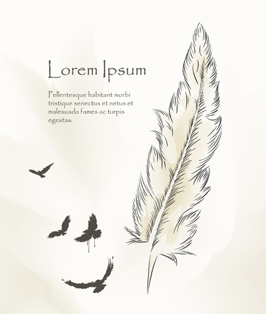 writing old feather paint with flying birdsのイラスト素材