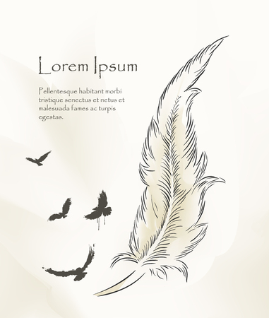 writing old feather paint with flying birdsのイラスト素材