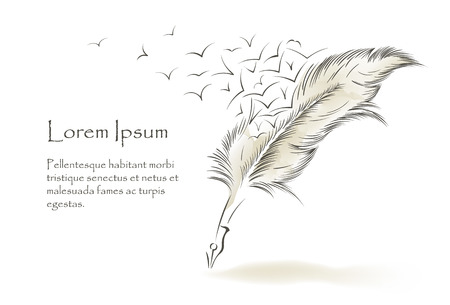 writing old feather paint with flying birdsのイラスト素材