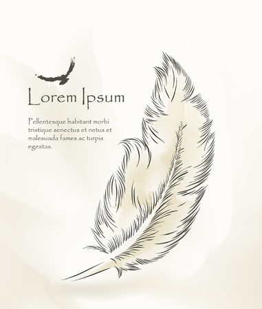 writing old feather paint with flying birdsのイラスト素材