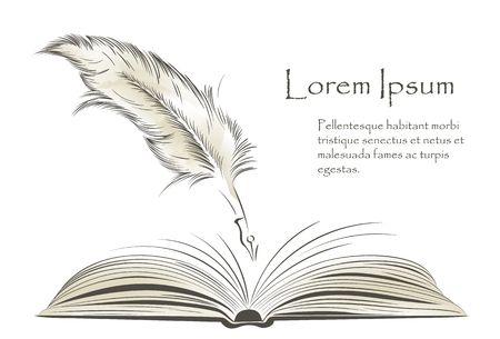 Writing old feather paint with open book.のイラスト素材