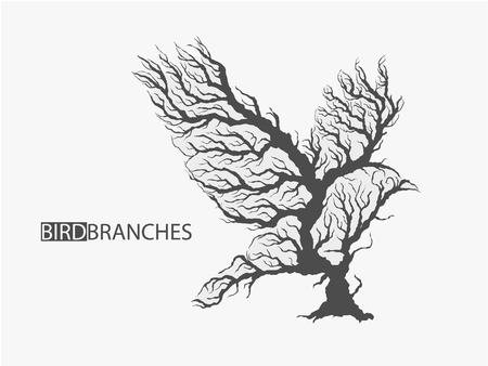 Silhouette of bird from branches of tree isolated vector illustrationのイラスト素材