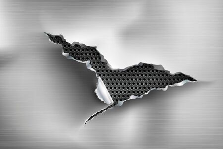 Hole torn in ripped steel on metal backgroundのイラスト素材