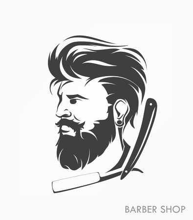 vintage barber shop emblem label badge man with beardのイラスト素材