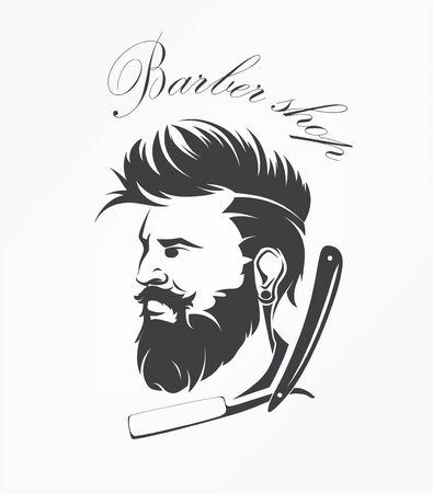 Vintage barber shop emblem label badge man with beardのイラスト素材