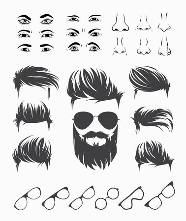 set elements of male human face with beardのイラスト素材