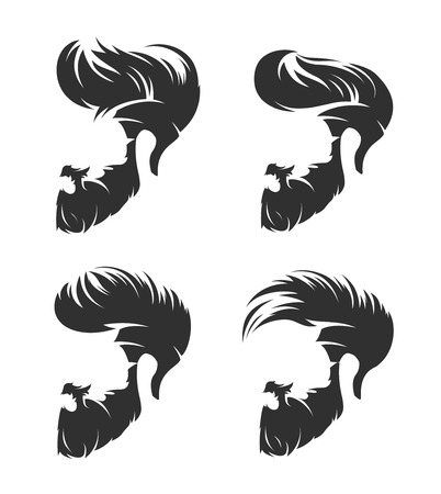 Men's hairstyles and haircut with beard mustache in face, full face and profileのイラスト素材