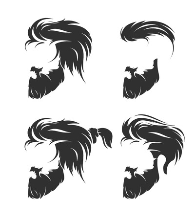 Men's hairstyles and haircut with beard mustache in face, full face and profileのイラスト素材
