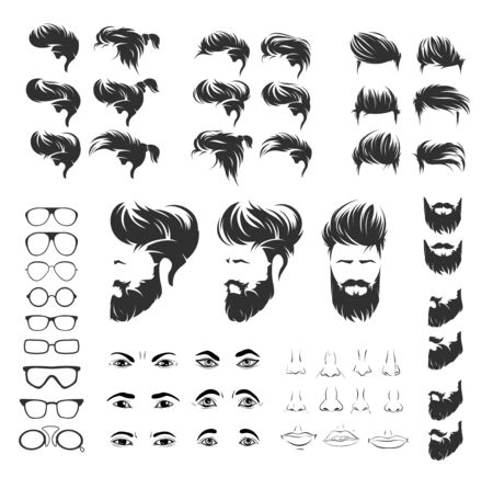 set elements of male human face with beard hairstyle Vector illustration.のイラスト素材