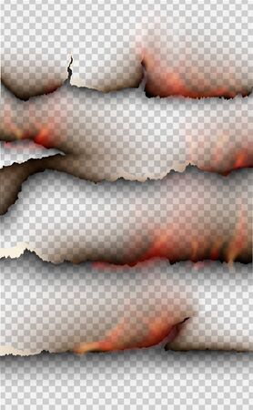 Transparent design burning templates torn paper with fire.のイラスト素材