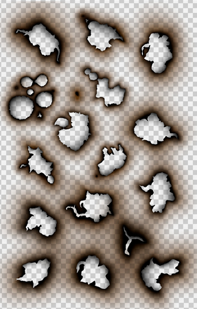 set Hole torn in ripped paper with burnt Vector illustration.のイラスト素材