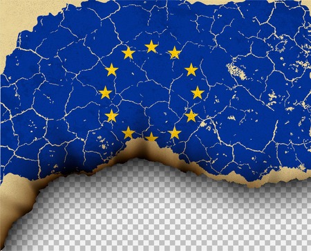 Element ripped European Union flag country templates torn paper burning.のイラスト素材