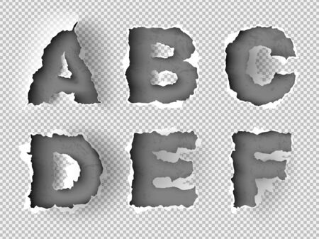 alphabet torn hole with ripped paper setのイラスト素材