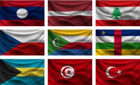 Set of waving country flags with shadows in white background.のイラスト素材