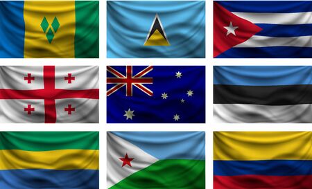 Set of waving country flags with shadows on white background.のイラスト素材