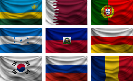 Set of waving country flags with shadows on white background.のイラスト素材