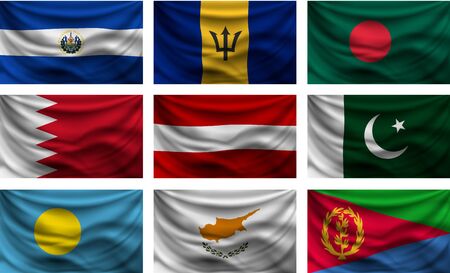 Set of waving country flags with shadows on white background.のイラスト素材