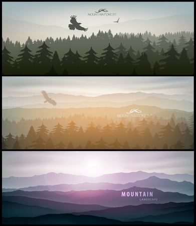 set of forest and mountains banner  vector Designのイラスト素材