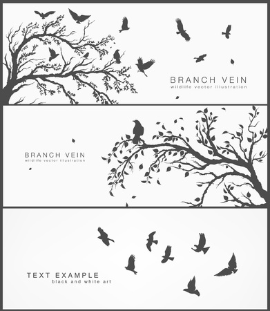 set of forest and birds banner vector Designのイラスト素材