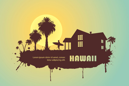surfer with palm trees and spot for textのイラスト素材