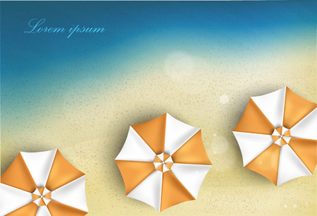 Sunny sandy beach with umbrellaのイラスト素材