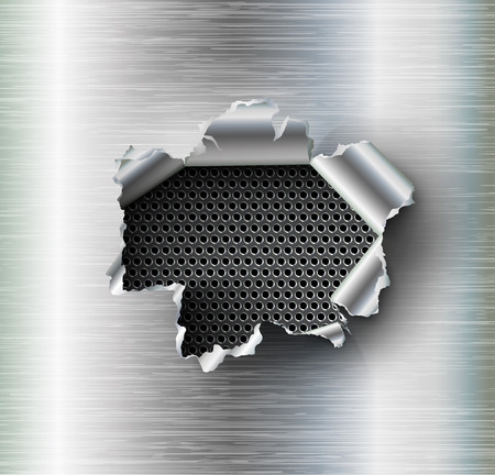 ragged Hole torn in ripped steel on metal backgroundのイラスト素材