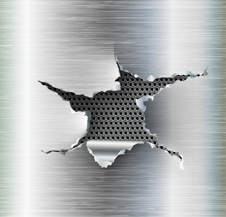 ragged Hole torn in ripped steel on metal backgroundのイラスト素材
