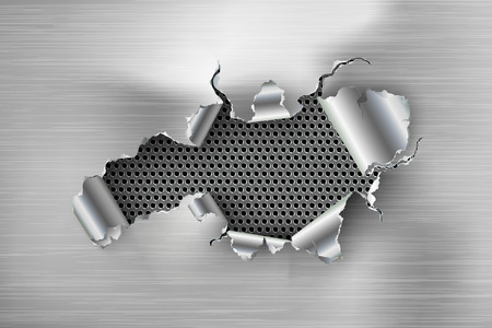 ragged Hole torn in ripped steel on metal backgroundのイラスト素材