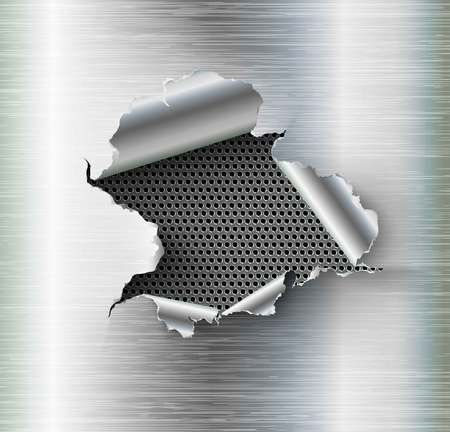 ragged Hole torn in ripped steel on metal backgroundのイラスト素材