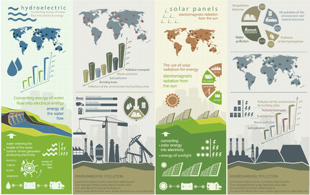 renewable energy infographics with elements of the water of the sun wind and earthのイラスト素材