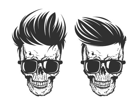 illustration of skull with hair beard and mustacheのイラスト素材