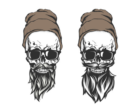 illustration of skull with hair beard and mustacheのイラスト素材