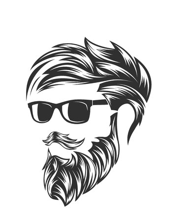 mens hairstyles and hirecut with beard mustacheのイラスト素材