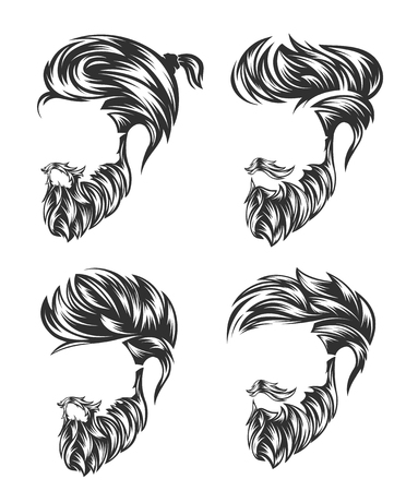 mens hairstyle set and hirecut with beard mustacheのイラスト素材