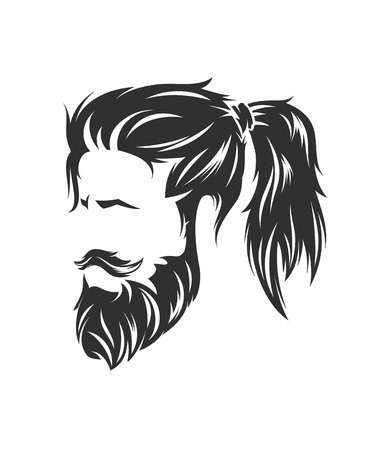 mens hairstyles and hirecut with beard mustache in faceのイラスト素材