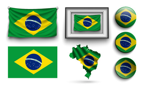 set of brazilia flags collection isolated on whiteのイラスト素材