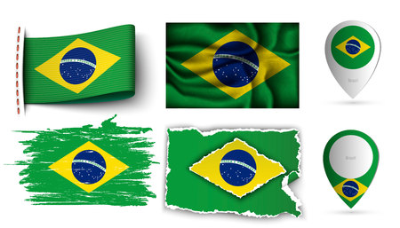 set of brazilia flags collection isolated on whiteの写真素材