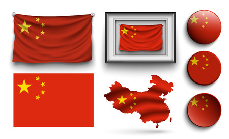 set of china flags collection isolated on whiteの写真素材