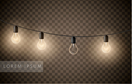 set of light bulbs garlands on transparent backgroundの写真素材