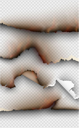 transparent design burning templates torn paper with fireのイラスト素材