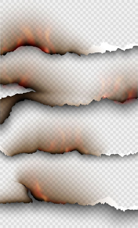 transparent design burning templates torn paper with fireのイラスト素材