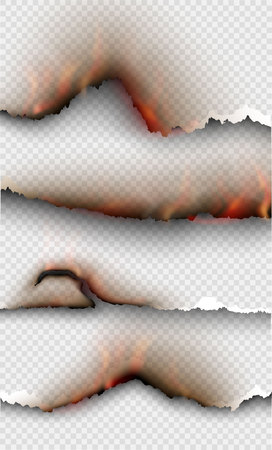 transparent design burning templates torn paper with fireのイラスト素材