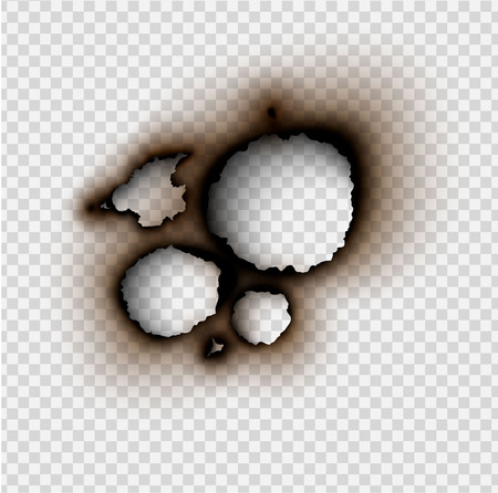 set Hole torn in ripped paper with burnt and flame on transparent backgroundのイラスト素材
